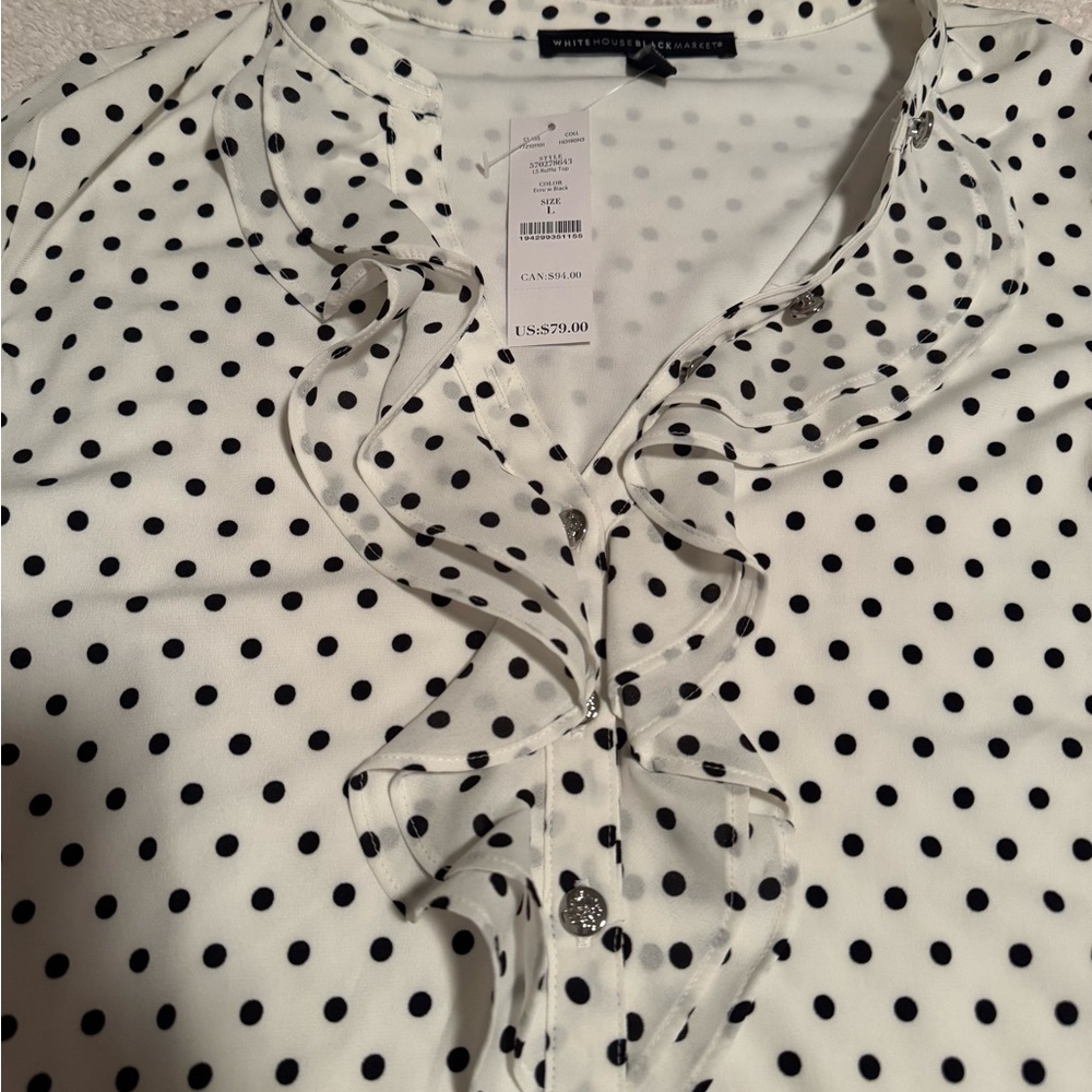 White House Black Market Ruffled Long Sleeve Blouse White - Picture 2 of 2